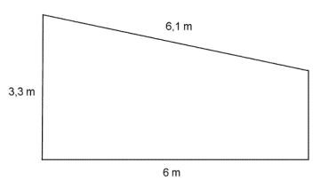Figuren er et trapes der den ene av de to parallelle sidene er 3,3 m og høyden er 6 m. Den andre siden er ukjent, men av figuren ser vi at lengden dens er 3,3 m minus lengden av den minste kateten i en rettvinklet trekant der de andre to sidene har lengder 6 m og 6,1m.